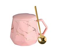 Taza Con Tapa Taza De Café De Cerámica De 420 Ml Con Diseño De Mármol Y Corte De Diamante, Ideal Para El Hogar Y La Oficina, Con Tapa Y Cuchara, Caja De Regalo, Color Rosa.