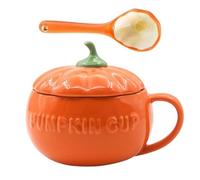 Taza con tapa y cuchara - Taza de cerámica para otoño | Taza de café de