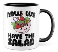 Taza con texto divertido regalo Now we have the salad, taza de café humor ironía meme danglisches meme, idea de regalo Morgenmuffel diseño taza de café