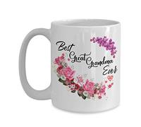 Taza con texto en inglés "Great Grandma Ever", taza de café floral para abuela y abuela de parte de nieta y nieto