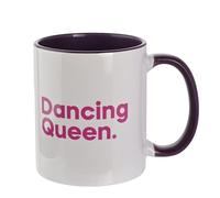 Taza con texto en inglés "Say It with Songs", color blanco exterior/interior morado - Dancing Queen - ABBA - Escanea el código QR y reproduce en Spotify, YouTube y más - Artículos para el hogar,
