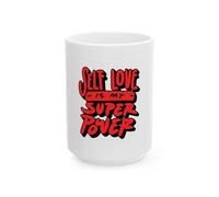 Taza con texto en inglés "Self Love is My Super Power", regalo de autocuidado, taza de café motivacional, taza de cerámica inspiradora, vasos de afirmación