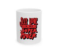 Taza con texto en inglés "Self Love is My Super Power", regalo de autocuidado, taza de café motivacional, taza de cerámica inspiradora, vasos de afirmación