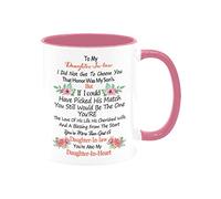 Taza con texto en inglés "To My Daughter-in-law" con texto en inglés "I Did Not Get To Choose You That Honor Was My Son's, regalo para familiares y amigos" (11 oz), color blanco + rosa taza de café de cerámica, regalo para nuera y cumpleaños de Navidad