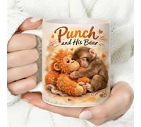 Taza con texto en inglés «You are Not Alone, Punch and His Bear», bonita taza de café de cerámica con diseño de orangután, regalo cómodo (15 onzas)