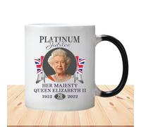 Taza conmemorativa del Jubileo - Taza termocrómica Diseño de la reina Isabel II, de cerámica para una máxima durabilidad | Se puede utilizar en casa o en la oficina, ideal como regalo