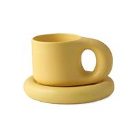 Taza Creativa Hecha a Mano con Mango Grueso de 300ml/320ml, Tazas de café Espresso de cerámica, Vasos para té, Juego de platillos Grandes, Regalos creativos