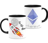 Taza Criptomonedas Bitcoin To The Moon Taza Desayuno, Taza de Café Cerámica Blanca Capacidad 330ml, Regalos Originales (ETH-Black)