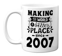 Taza de 18 cumpleaños para hombres y mujeres - Making the World a Better Place Since 2007 - Happy 18 Birthday Gifts for Grandma Nan Retro Back In 2007 Age 18 Bday, tazas de café de cerámica de 11