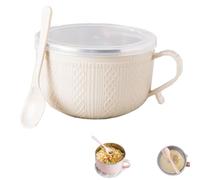 Taza de 25 onzas con tapa, juego de tazas de sopa con asas y cucharas, cuenco de acero inoxidable de doble capa para sopas, café, idea de Navidad (beige)