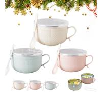 Taza de 25 onzas con tapa, tazas de comida con tapa, tazas grandes de acero inoxidable para sopas y fideos instantáneos, avena, gumbo, ensalada, regalos para Navidad (3 unidades de colores surtidos)