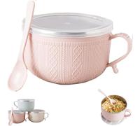 Taza de 25 onzas con tapas, juego de 4 tazas de sopa grandes con asas, tazas de comida de acero inoxidable para sopas, fideos, guisos y café, uso doméstico y oficina (rosa)