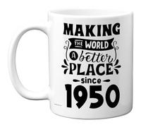 Taza de 75 cumpleaños de regalo para hombres y mujeres - Making the World a Better Place Since 1950 - Happy 75 Birthday Gifts for Grandma Nan Retro Back In 1950 Age Sety-Five Bday, tazas de café de