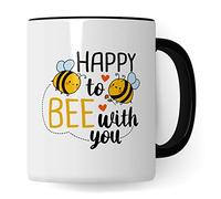 Taza de abejas Happy to Bee with you Taza de café Amor Pareja Regalo Relación Idea de regalo Bee Mug Amigos Taza de café Amistad Broma Sarcasmo Wortwitz (Blanco/Negro)