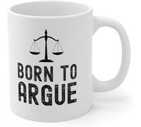 Taza de abogado "Nacido para discutir", taza de café de cerámica novedosa, taza de café novedosa, taza de té de cerámica con impresión de doble cara para mamá, papá, amigo, esposa, esposo, 11 oz
