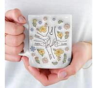 Taza de abuela personalizada con nieto, abuela, mamá y nietos, flores a mano en mano, regalos personalizados para mamá y abuela, taza de café, regalo del día de la madre (#01-445 ml)