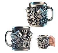 Taza de acero inoxidable con motores V6 y V8, recipiente para bebidas, té, jugo, leche, doble pared, aislado, regalo creativo para los entusiastas de los automóviles (2 unidades)