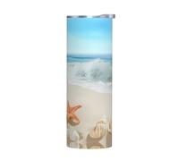 Taza de acero inoxidable de 20 onzas, botella de agua aislada con estampado de estrella de mar de concha de playa, taza térmica portátil, vasos para exteriores