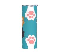 Taza de acero inoxidable de 20 onzas, botella de agua aislada con estampado de patas de gato, taza térmica portátil, vasos para exteriores