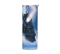 Taza de acero inoxidable de 20 onzas, botella de agua aislada con impresión de invierno, Navidad, noche, ferrocarril, tren, taza térmica portátil para bebidas frías y calientes