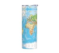 Taza de acero inoxidable de 20 onzas, botella de agua aislada con impresión de mapa del mundo, taza térmica portátil, vasos para exteriores