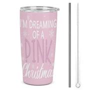 Taza de acero inoxidable para coche con texto en inglés "I'm Dreaming Of A Pink Christmas", decoración navideña rosa, regalos divertidos para la oficina, decoración para el hogar y la oficina, decorac