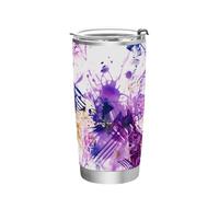 Taza de agua de acero inoxidable con tinta abstracta de acuarela y tinta morada, resistente a fugas, taza de viaje de café de 20 onzas para café, simplemente vaso de viaje de 20 onzas
