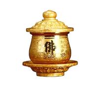 Taza de Agua de ofrenda de latón, Recipiente de Altar con diseño de Loto y Sutra para meditación de adoración en el hogar y decoración de Interiores,7.5cm