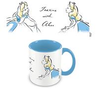 Taza de Alicia en el País de las Maravillas de Disney (Teatime con Alicia) Taza de cerámica blanca de 11 onzas, interior azul, mango azul - Producto oficial
