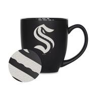 Taza de bistr de cer mica negra mate grabada con l ser de 15 oz de Rico Industries NHL Hockey Seattle Kraken (para bebidas fr as o calientes)