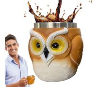 Taza de búho | Divertida taza de café con diseño de búho 3D | Vaso de acero inoxidable con bonita decoración, accesorios de escritorio y diseño animal para té, leche y zumos