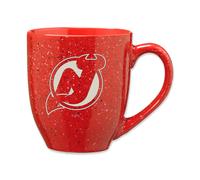 Taza de caf de cer mica moteada grabada con l ser de color del equipo de 16 oz de Rico Industries, NHL Hockey, New Jersey Devils, color rojo