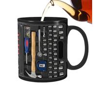 Taza de caf divertida, taza de caf - Divertida taza de té de cerámica negra - Taza de caf grande con caja de herramientas para mec a m quina para sopa, cerveza, whisky, vino, agua, de fr