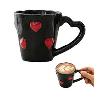 Taza de café 3D con forma de corazón rosa, taza de cerámica romántica de 8.4 onzas con asa en forma de corazón, taza de alivio hecha a mano, para aniversario, boda, compromiso, pareja regalos