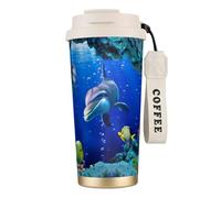 Taza de café 3D de acero con estampado de peces Dolphi, termo de café al aire libre, taza de camping con tapa a prueba de fugas, tazas portátiles para mantener el calor o el hielo
