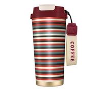 Taza de café aislada al vacío con estampado a rayas de moda de 18 onzas con popote y tapa, taza de viaje para bebidas frías y calientes
