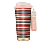 Taza de café aislada al vacío con estampado a rayas de moda de 18 onzas con popote y tapa, taza de viaje para bebidas frías y calientes