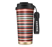 Taza de café aislada al vacío con estampado a rayas de moda de 18 onzas con popote y tapa, taza de viaje para bebidas frías y calientes