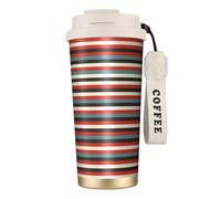 Taza de café aislada al vacío con estampado a rayas de moda de 18 onzas con popote y tapa, taza de viaje para bebidas frías y calientes