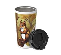 Taza de café aislada con diseño de ardilla que come nueces. Elegante termo de 500 ml que mantiene las bebidas calientes durante horas, perfecto para café, té y mucho más.
