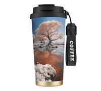 Taza de café aislada con estampado de cielo a través del árbol, acero inoxidable 316, taza de viaje al vacío, mantiene el calor y el frío