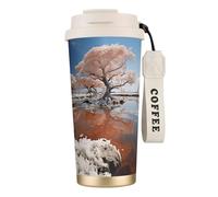 Taza de café aislada con estampado de cielo a través del árbol, acero inoxidable 316, taza de viaje al vacío, mantiene el calor y el frío