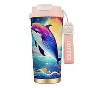 Taza de café aislada con estampado de delfín y cielo estrellado, acero inoxidable 316, taza de viaje al vacío, mantiene el calor y el frío