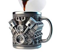 Taza de café aislada con tapa, taza de café de acero inoxidable, diseño de motor, taza de bebida de leche, café de la mañana, té de la tarde, vasos para taller, garaje, hogar, viajes, estudio