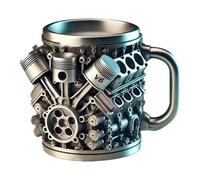 Taza de café aislada con tapa, taza de café de acero inoxidable, diseño de motor, taza de bebida de leche, café de la mañana, té de la tarde, vasos para taller, garaje, hogar, viajes, estudio