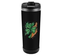 Taza de café aislada de acero inoxidable con tapa para el día de San Patricio con bandera irlandesa de Irlanda para el hogar, oficina, viajes