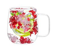Taza de café aislada de doble pared con diseño de flores secas, taza transparente resistente al calor | Taza de té aislada de doble capa de 200 ml con asa, cuenco de bebidas de vidrio para agua, zumo