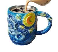 Taza de café aislada - Taza de café 3D estética en relieve de acero inoxidable, taza de café térmica de doble pared, pintada a mano, taza de arte retro de Star Night | Para agua caliente y fría, hogar