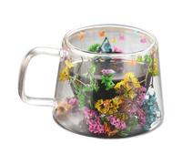 Taza de café apagada: taza transparente con estampado floral, construcción de pared de doble capa, tamaño ligero de 250 ml | Cómoda bebida caliente con concepto de experiencia estética para té