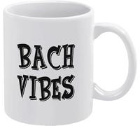 Taza de café Bach Vibes de 325 ml (11 oz) - Tazas blancas ideales para cocina, viajes, té caliente, chocolate caliente, tazas de café retro con asa